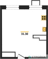 Планировка однокомнатной(апартаменты) площадью 29.7 квадратных метров в “ЖК Легендарный квартал на Ботаническом саду”