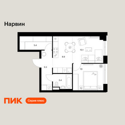 Планировка однокомнатной(квартира) площадью 43.1 квадратных метров в ЖК “Нарвин”