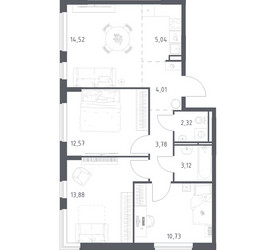 Планировка трехкомнатной(квартира) площадью 69.97 квадратных метров в ЖК “ЖК Мытищи Парк”