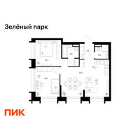 Планировка двухкомнатной(квартира) площадью 61.5 квадратных метров в “ЖК Зеленый парк”
