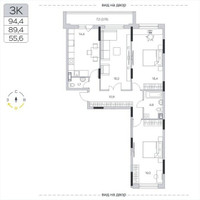 Планировка трехкомнатной(квартира) площадью 89.9 квадратных метров в “ЖК Пироговская Ривьера”