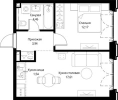 Планировка однокомнатной(квартира) площадью 39.72 квадратных метров в “ЖК Сити Бэй”