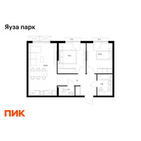 Планировка двухкомнатной(квартира) площадью 57.7 квадратных метров в “ЖК Яуза Парк (Мытищи)”