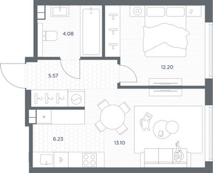Планировка однокомнатной(квартира) площадью 41.18 квадратных метров в ЖК “ЖК TATE (Тэйт)”