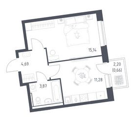 Планировка однокомнатной(квартира) площадью 35.64 квадратных метров в ЖК “ЖК Подольские кварталы”