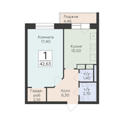 Планировка однокомнатной(квартира) площадью 42.63 квадратных метров в ЖК “ЖК Малаховский”