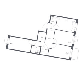 Планировка трехкомнатной(квартира) площадью 78.02 квадратных метров в ЖК “ЖК Квартал Западный”