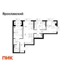 Планировка трехкомнатной(квартира) площадью 67.9 квадратных метров в ЖК “ЖК Ярославский”