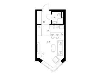 Планировка студии(квартира) площадью 24.6 квадратных метров в ЖК “ЖК Мичуринский Парк”