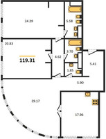 Планировка трехкомнатной(квартира) площадью 119.31 квадратных метров в “ЖК Sky View (Скай Вью)”