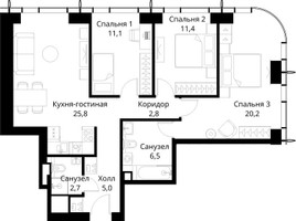 Планировка трехкомнатной(квартира) площадью 85.5 квадратных метров в “ЖК Сити Бэй”
