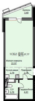Планировка студии(квартира) площадью 38 квадратных метров в “ЖК Соболевка”