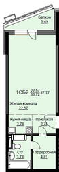 Планировка студии(квартира) площадью 38 квадратных метров в ЖК “ЖК Соболевка”
