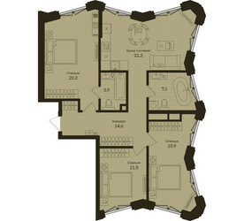 Планировка трехкомнатной(квартира) площадью 94.4 квадратных метров в ЖК “ЖК Дом на Часовой”
