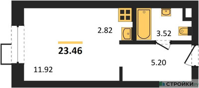 Планировка студии(апартаменты) площадью 23.46 квадратных метров в “ЖК N’ICE LOFT (Найс Лофт)”