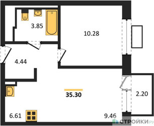 Планировка однокомнатной(квартира) площадью 35.3 квадратных метров в ЖК “ЖК Богдановский Лес”