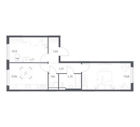 Планировка двухкомнатной(квартира) площадью 59.07 квадратных метров в ЖК “ЖК Горки Парк”