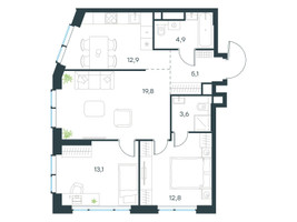 Планировка трехкомнатной(квартира) площадью 72 квадратных метров в “ЖК Level Мичуринский”