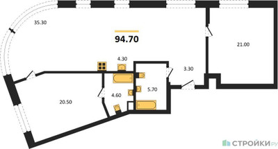 Планировка двухкомнатной(квартира) площадью 94.7 квадратных метров в ЖК “ЖК Родина Переделкино”