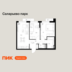 Планировка двухкомнатной(квартира) площадью 50.8 квадратных метров в ЖК “ЖК Саларьево парк”