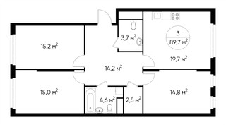 Планировка трехкомнатной(квартира) площадью 89.7 квадратных метров в “ЖК Переделкино Ближнее”