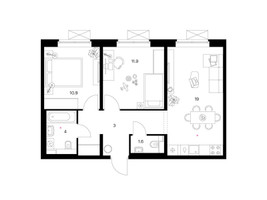 Планировка двухкомнатной(квартира) площадью 56.7 квадратных метров в “ЖК Люблинский парк”