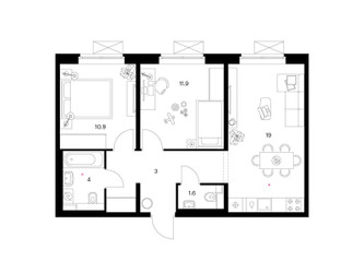 Планировка двухкомнатной(квартира) площадью 56.7 квадратных метров в ЖК “ЖК Люблинский парк”