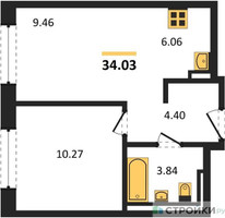 Планировка однокомнатной(квартира) площадью 34.03 квадратных метров в “ЖК Новое Видное”