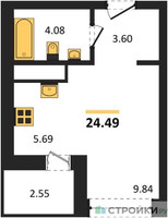 Планировка студии(квартира) площадью 24.49 квадратных метров в “ЖК ВОСТОК II”