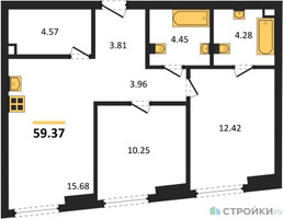Планировка двухкомнатной(квартира) площадью 59.37 квадратных метров в “ЖК Гранд Фили”