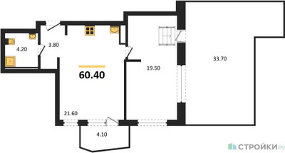 Планировка однокомнатной(квартира) площадью 60.4 квадратных метров в ЖК “ЖК "Коллекция"”