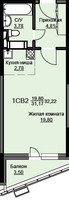 Планировка студии(квартира) площадью 32.5 квадратных метров в “ЖК Соболевка”