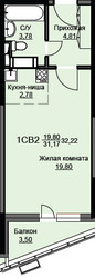 Планировка студии(квартира) площадью 32.5 квадратных метров в ЖК “ЖК Соболевка”
