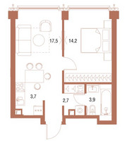 Планировка однокомнатной(квартира) площадью 41.6 квадратных метров в “ЖК Symphony 34 (Симфония 34)”