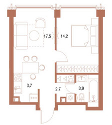 Планировка однокомнатной(квартира) площадью 41.6 квадратных метров в ЖК “ЖК Symphony 34 (Симфония 34)”