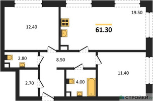Планировка двухкомнатной(квартира) площадью 61.3 квадратных метров в “ЖК ЗИЛАРТ”