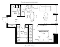 Планировка однокомнатной(квартира) площадью 40.45 квадратных метров в “ЖК Сити Бэй”