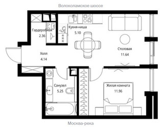 Планировка однокомнатной(квартира) площадью 40.45 квадратных метров в ЖК “ЖК Сити Бэй”