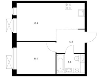 Планировка однокомнатной(квартира) площадью 36.9 квадратных метров в ЖК “ЖК Зеленый парк”