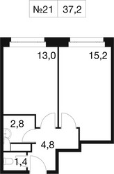 Планировка однокомнатной(квартира) площадью 37.2 квадратных метров в ЖК “ЖК Идеал”