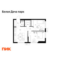 Планировка двухкомнатной(квартира) площадью 50.5 квадратных метров в “ЖК Белая Дача парк”