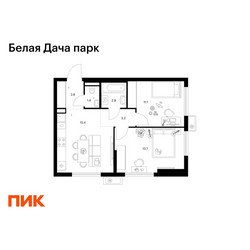 Планировка двухкомнатной(квартира) площадью 50.5 квадратных метров в ЖК “ЖК Белая Дача парк”