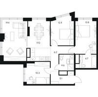 Планировка 4+ комнатной(квартира) площадью 93.5 квадратных метров в “ЖК Нексус от Аквилон”