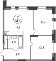 Планировка двухкомнатной(квартира) площадью 54.8 квадратных метров в “ЖК Первый Московский”