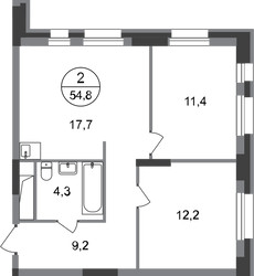 Планировка двухкомнатной(квартира) площадью 54.8 квадратных метров в ЖК “ЖК Первый Московский”