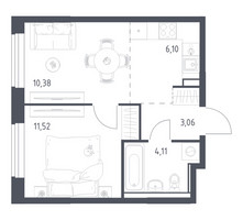 Планировка однокомнатной(квартира) площадью 35.17 квадратных метров в “ЖК Квартал Ивакино”