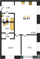 Планировка двухкомнатной(квартира) площадью 55.47 квадратных метров в “ЖК UltimaСity (УльтимаСити)”