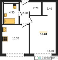 Планировка однокомнатной(апартаменты) площадью 36.2 квадратных метров в “ЖК Равновесие”