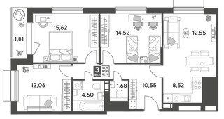 Планировка трехкомнатной(квартира) площадью 81.91 квадратных метров в “ЖК Публицист”