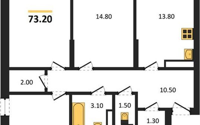 Планировка трехкомнатной(квартира) площадью 73.2 квадратных метров в ЖК “ЖК Видный берег 2”